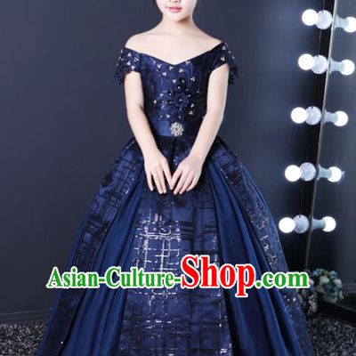Top Grade Children Day Dance Performance Navy Dress Kindergarten Girl Stage Show Costume for Kids