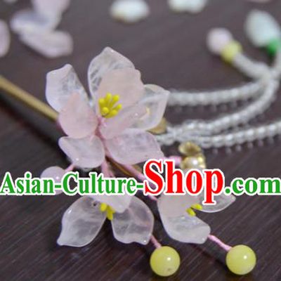 Chinese Ancient Court Queen Pink Begonia Hair Clip Hairpins Traditional Classical Hanfu Hair Accessories for Women