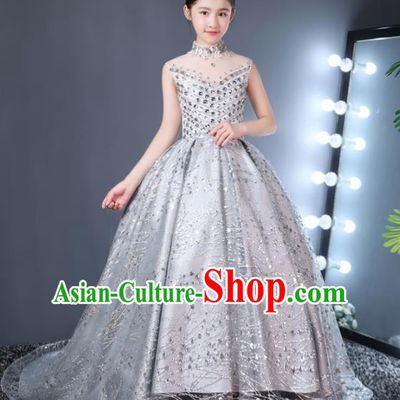 Top Grade Children Day Dance Performance Grey Dress Kindergarten Girl Stage Show Wedding Costume for Kids