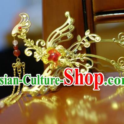 Chinese Classical Hanfu Hair Accessories Traditional Ancient Court Queen Phoenix Tassel Hairpins for Women