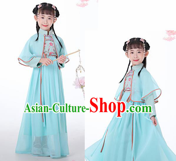 Chinese Traditional Children Blue Hanfu Dress Classical National Tang Suit Costume for Kids Chinese Traditional Children Blue Hanfu Dress Classical National Tang Suit Costume for Kids