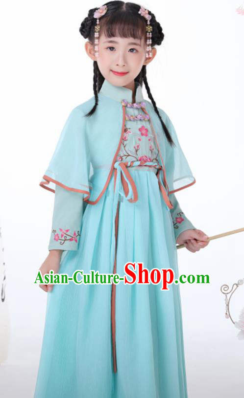 Chinese Traditional Children Blue Hanfu Dress Classical National Tang Suit Costume for Kids Chinese Traditional Children Blue Hanfu Dress Classical National Tang Suit Costume for Kids