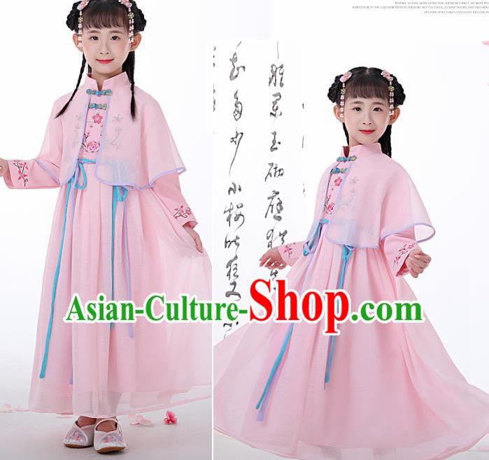 Chinese Traditional Children Pink Hanfu Dress Classical National Tang Suit Costume for Kids Chinese Traditional Children Pink Hanfu Dress Classical National Tang Suit Costume for Kids