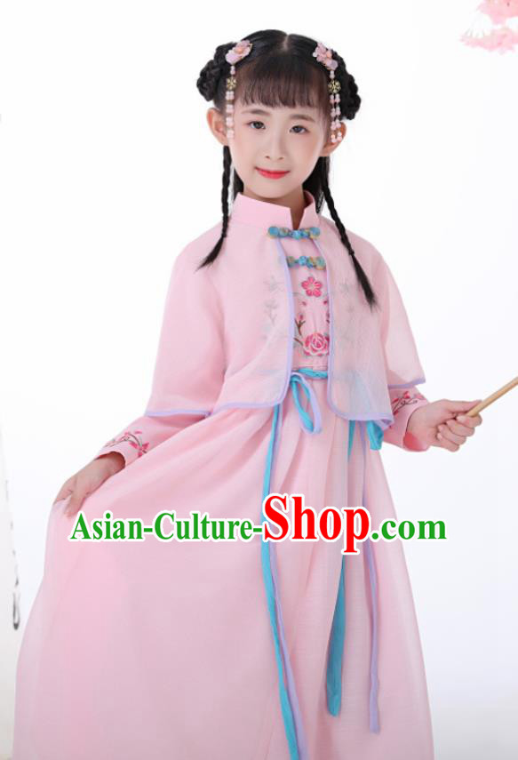 Chinese Traditional Children Pink Hanfu Dress Classical National Tang Suit Costume for Kids Chinese Traditional Children Pink Hanfu Dress Classical National Tang Suit Costume for Kids