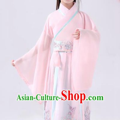 Chinese Traditional Han Dynasty Girls Pink Hanfu Dress Ancient Princess Peri Costume for Kids