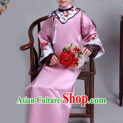 Chinese Traditional Qing Dynasty Girls Rosy Qipao Dress Ancient Manchu Princess Costume for Kids