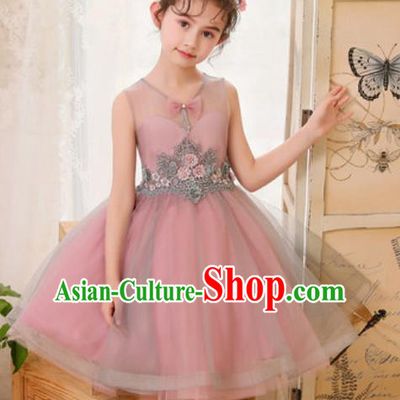 Top Grade Christmas Day Dance Performance Deep Pink Full Dress Kindergarten Girl Stage Show Costume for Kids