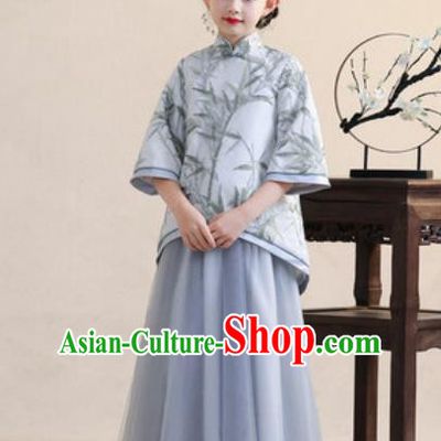 Chinese New Year Performance Embroidered Lilac Dress National Kindergarten Girls Dance Stage Show Costume for Kids