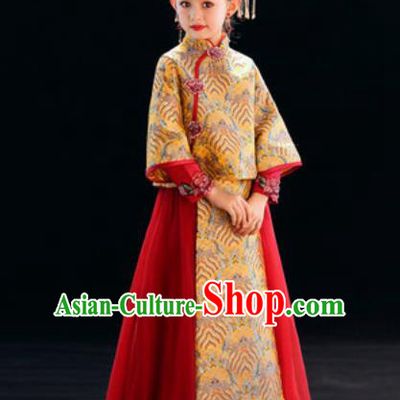 Chinese New Year Performance Red Full Dress National Kindergarten Girls Dance Stage Show Costume for Kids