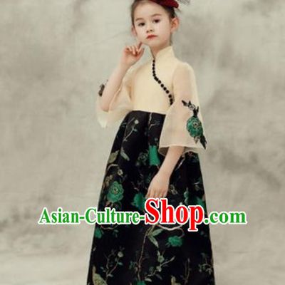 Chinese New Year Performance Black Dress National Kindergarten Girls Dance Stage Show Costume for Kids