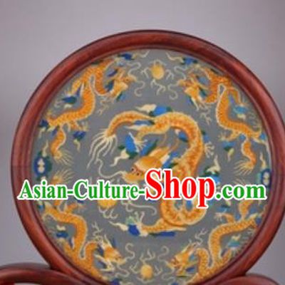 Chinese Traditional Suzhou Embroidery Golden Dragon Desk Folding Screen Embroidered Rosewood Decoration Embroidering Craft