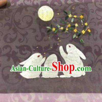 Chinese Traditional Suzhou Embroidery Moon Rabbit Cloth Accessories Embroidered Patches Embroidering Craft