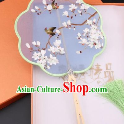 Chinese Traditional Suzhou Embroidery Magnolia Palace Fans Embroidered Fans Embroidering Craft