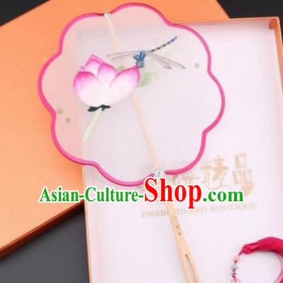 Chinese Traditional Suzhou Embroidery Dragonfly Lotus Palace Fans Embroidered Fans Embroidering Craft