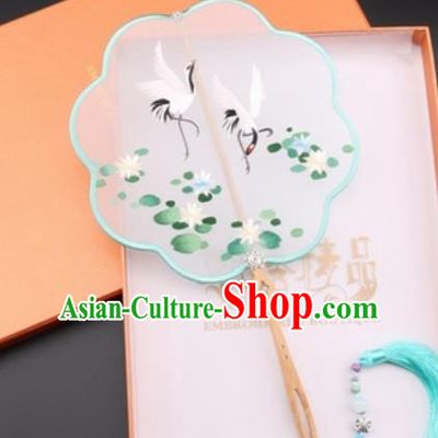 Chinese Traditional Suzhou Embroidery Crane Lotus Palace Fans Embroidered Fans Embroidering Craft