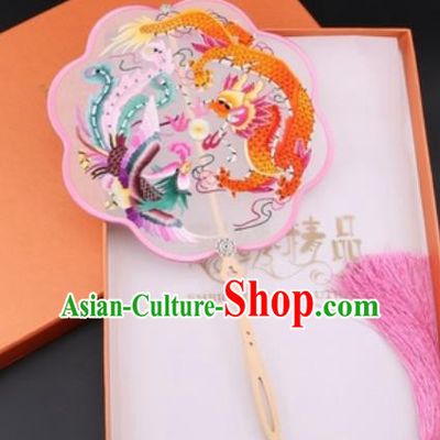 Chinese Traditional Suzhou Embroidery Dragon Phoenix Palace Fans Embroidered Fans Embroidering Craft