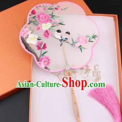 Chinese Traditional Suzhou Embroidery Peach Blossom Palace Fans Embroidered Fans Embroidering Craft