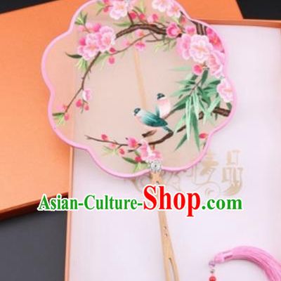 Chinese Traditional Suzhou Embroidery Peach Blossom Palace Fans Embroidered Fans Embroidering Craft