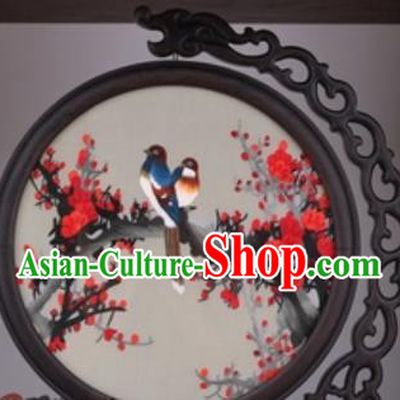 Chinese Traditional Suzhou Embroidery Plum Table Folding Screen Embroidered Rosewood Decoration Embroidering Craft