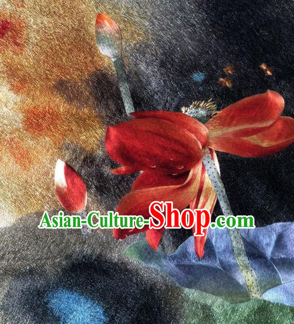 Chinese Traditional Suzhou Embroidery Red Lotus Cloth Accessories Embroidered Patches Embroidering Craft Chinese Traditional Suzhou Embroidery Red Lotus Cloth Accessories Embroidered Patches Embroidering Craft