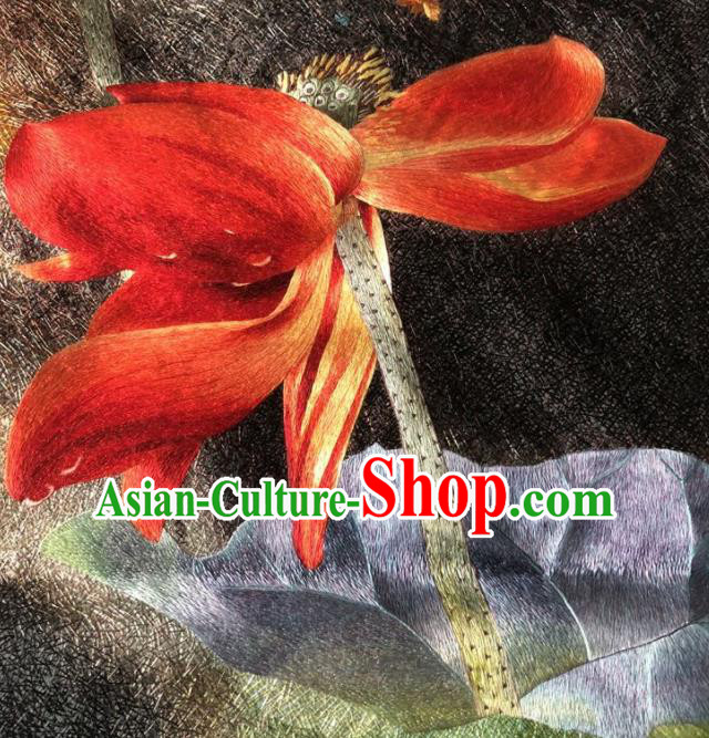 Chinese Traditional Suzhou Embroidery Red Lotus Cloth Accessories Embroidered Patches Embroidering Craft Chinese Traditional Suzhou Embroidery Red Lotus Cloth Accessories Embroidered Patches Embroidering Craft