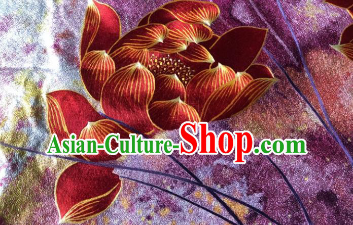 Chinese Traditional Suzhou Embroidery Red Lotus Silk Picture Embroidered Patches Embroidering Craft Chinese Traditional Suzhou Embroidery Red Lotus Silk Picture Embroidered Patches Embroidering Craft