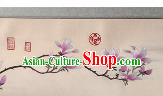 Traditional Chinese Handmade Suzhou Embroidery Yulan Magnolia Wall Picture Embroidered Scroll Embroidery Craft Traditional Chinese Handmade Suzhou Embroidery Yulan Magnolia Wall Picture Embroidered Scroll Embroidery Craft