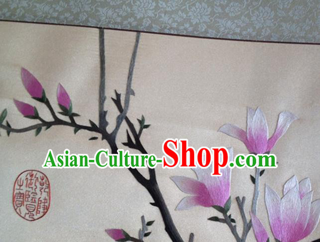 Traditional Chinese Handmade Suzhou Embroidery Yulan Magnolia Wall Picture Embroidered Scroll Embroidery Craft Traditional Chinese Handmade Suzhou Embroidery Yulan Magnolia Wall Picture Embroidered Scroll Embroidery Craft