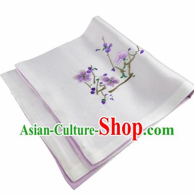 Chinese Traditional Handmade Embroidery Plum White Silk Handkerchief Embroidered Hanky Suzhou Embroidery Noserag Craft