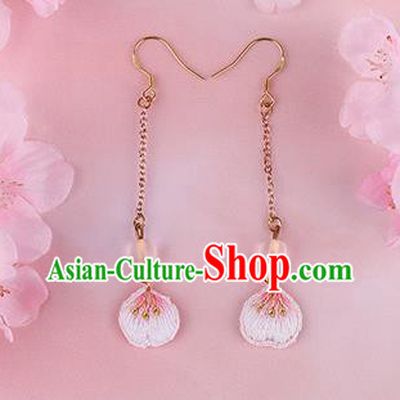Traditional Chinese Handmade Embroidery Pink Earrings Classical Hanfu Embroidered Ear Accessories for Women