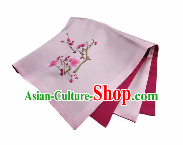 Chinese Traditional Handmade Embroidery Plum Pink Silk Handkerchief Embroidered Hanky Suzhou Embroidery Noserag Craft Chinese Traditional Handmade Embroidery Plum Pink Silk Handkerchief Embroidered Hanky Suzhou Embroidery Noserag Craft