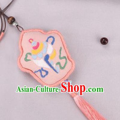 Traditional Chinese Handmade Embroidery Pink Hazelin Pendant Embroidered Amulet Accessories