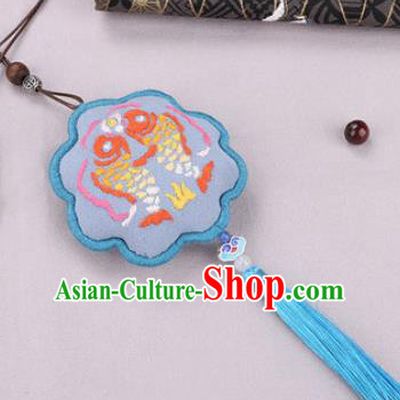 Traditional Chinese Handmade Embroidery Blue Hazelin Pendant Embroidered Amulet Accessories