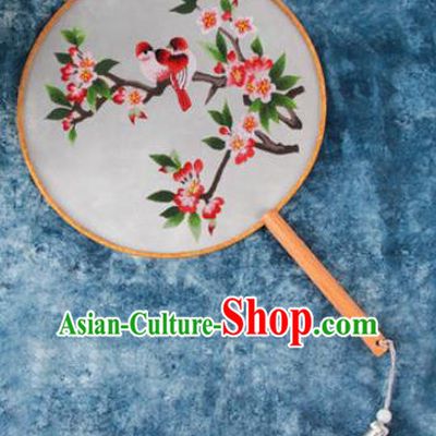 Chinese Traditional Handmade Embroidery Red Begonia Silk Round Fan Embroidered Palace Fans