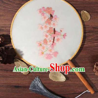Chinese Traditional Handmade Embroidery Pink Sakura Silk Round Fan Embroidered Palace Fans