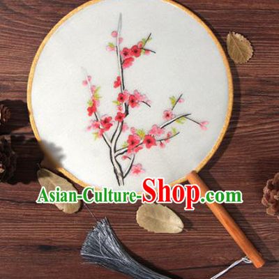 Chinese Traditional Handmade Embroidery Plum Silk Round Fan Embroidered Palace Fans
