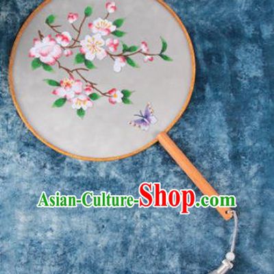 Chinese Traditional Handmade Embroidery Begonia Butterfly Round Fan Embroidered Palace Fans
