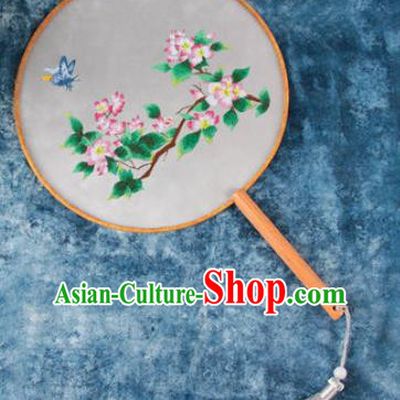 Chinese Traditional Handmade Embroidery Pink Begonia Round Fan Embroidered Palace Fans