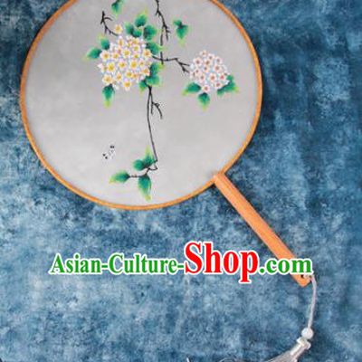 Chinese Traditional Handmade Embroidery Hydrangea Round Fan Embroidered Palace Fans