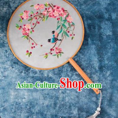 Chinese Traditional Handmade Embroidery Begonia Birds Round Fan Embroidered Palace Fans
