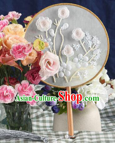 Chinese Traditional Handmade Embroidery White Camellia Round Fan Embroidered Palace Fans Chinese Traditional Handmade Embroidery White Camellia Round Fan Embroidered Palace Fans