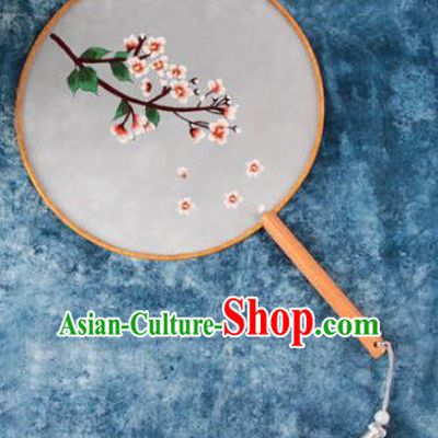 Chinese Traditional Handmade Embroidery Cherry Blossom Round Fan Embroidered Palace Fans