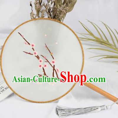 Chinese Traditional Handmade Embroidery Plum Flower Round Fan Embroidered Palace Fans