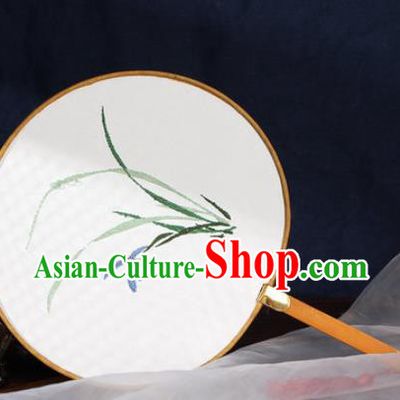 Chinese Traditional Handmade Embroidery Orchid Round Fan Embroidered Palace Fans