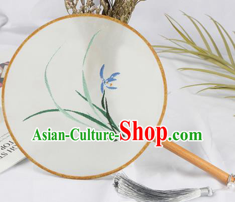 Chinese Traditional Handmade Embroidery Orchid Round Fan Embroidered Palace Fans Chinese Traditional Handmade Embroidery Orchid Round Fan Embroidered Palace Fans