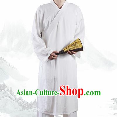 Chinese Traditional Martial Arts White Flax Robe Kung Fu Taoist Priest Tai Chi Costume for Men