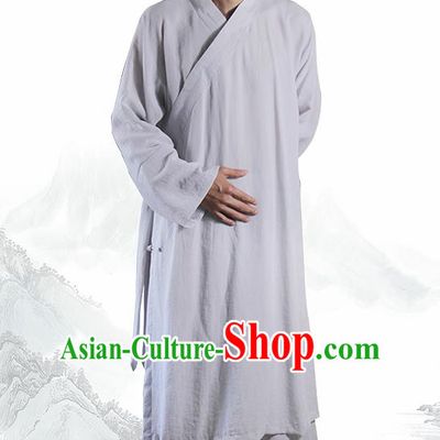 Chinese Traditional Martial Arts Grey Flax Robe Kung Fu Taoist Priest Tai Chi Costume for Men