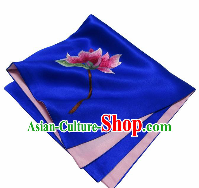 Chinese Traditional Handmade Embroidery Magnolia Royalblue Silk Handkerchief Embroidered Hanky Suzhou Embroidery Noserag Craft Chinese Traditional Handmade Embroidery Magnolia Royalblue Silk Handkerchief Embroidered Hanky Suzhou Embroidery Noserag Craft