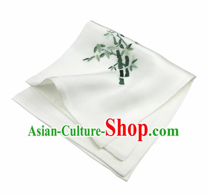 Chinese Traditional Handmade Embroidery Bamboo White Silk Handkerchief Embroidered Hanky Suzhou Embroidery Noserag Craft Chinese Traditional Handmade Embroidery Bamboo White Silk Handkerchief Embroidered Hanky Suzhou Embroidery Noserag Craft