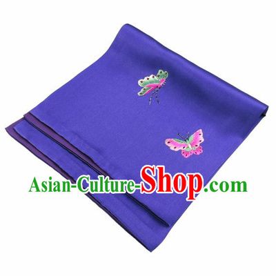 Chinese Traditional Handmade Embroidery Butterfly Purple Silk Handkerchief Embroidered Hanky Suzhou Embroidery Noserag Craft